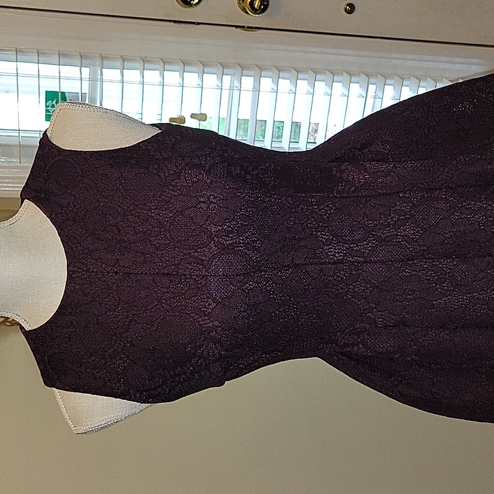 Calvin Klein dark purple lace dress sleeveless fitted pleats skirt thick 4P EUC… - Picture 1 of 12